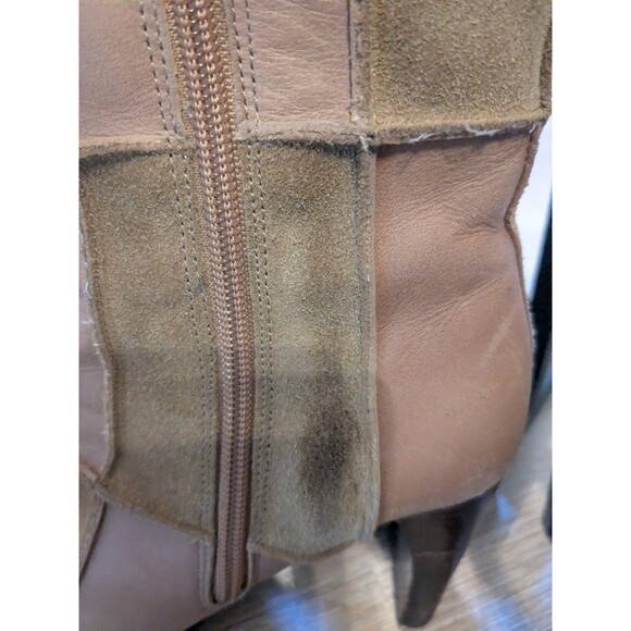 Ladies Vintage Y2K  Tan Patchwork Suede Leather Boots By Me Too Sz 7 Zipper - Picture 6 of 9